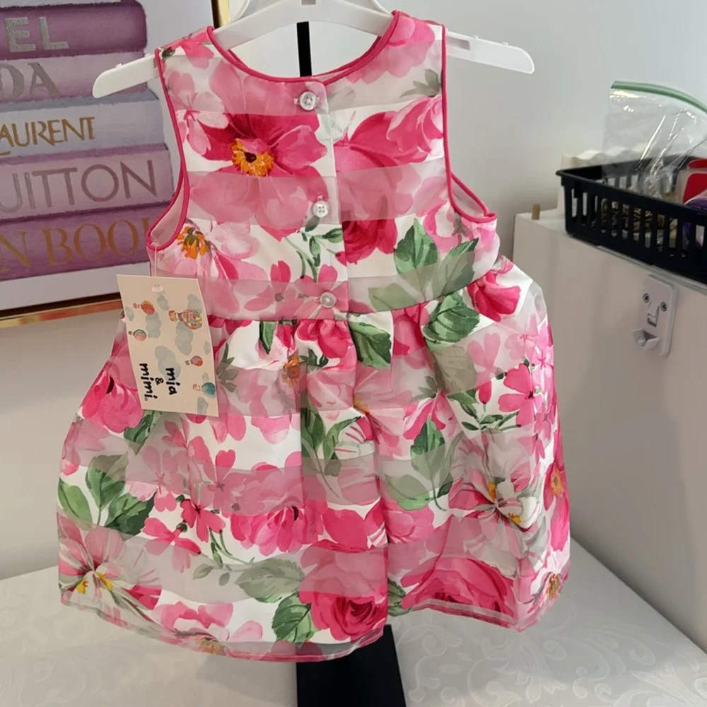 Mia & Mimi Shadow Stripe Floral Sleeveless Dress. Size 12 months. - Picture 5 of 12